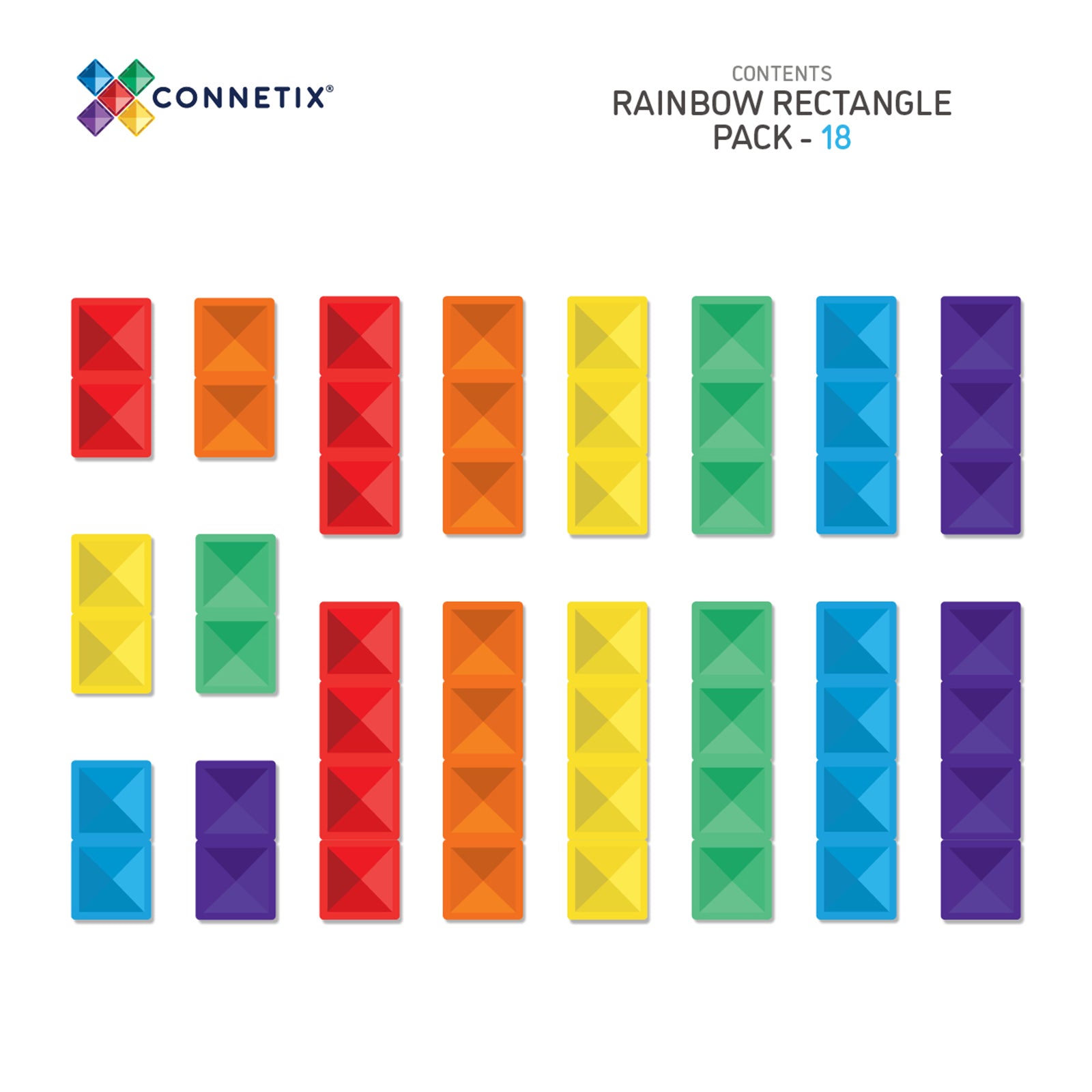 Magnetic Tiles Rainbow Rectangle Pack, 18 Pieces