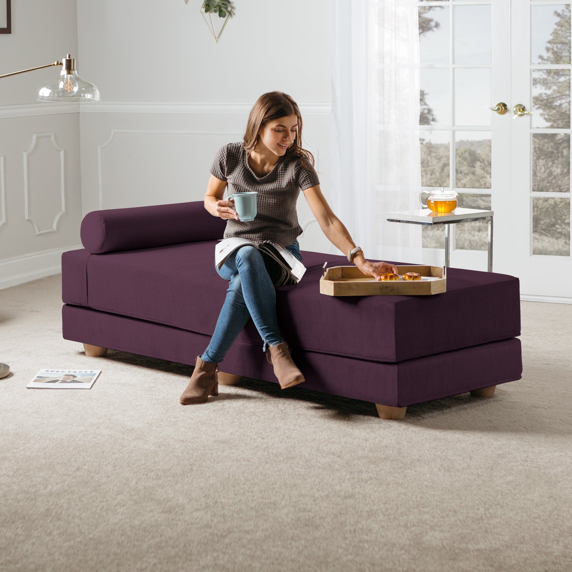 Jaxx Alon Daybed | Fold-Out Sleeper | Queen-Size Mattress - Pinot