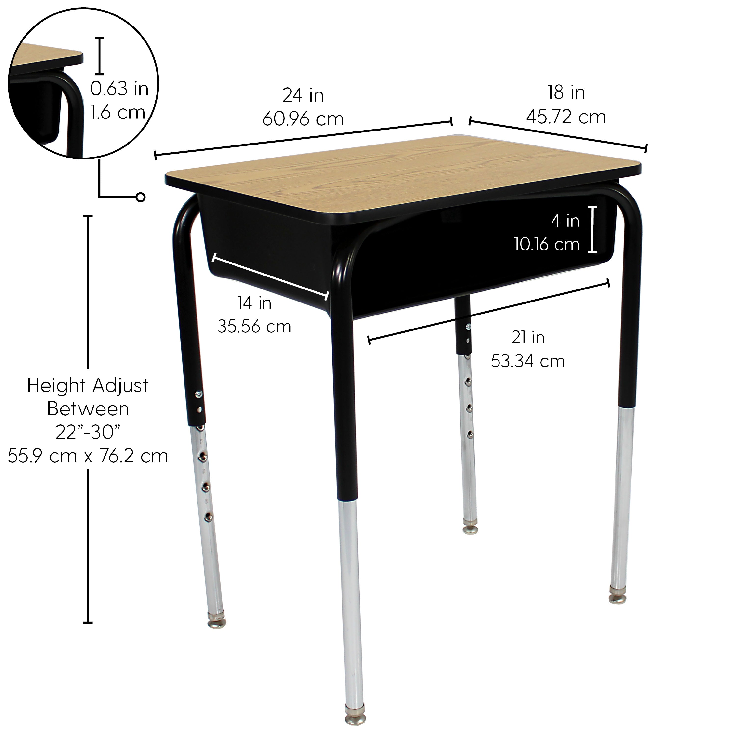 Open Front Desk With Plastic Book Box, - Oak/black