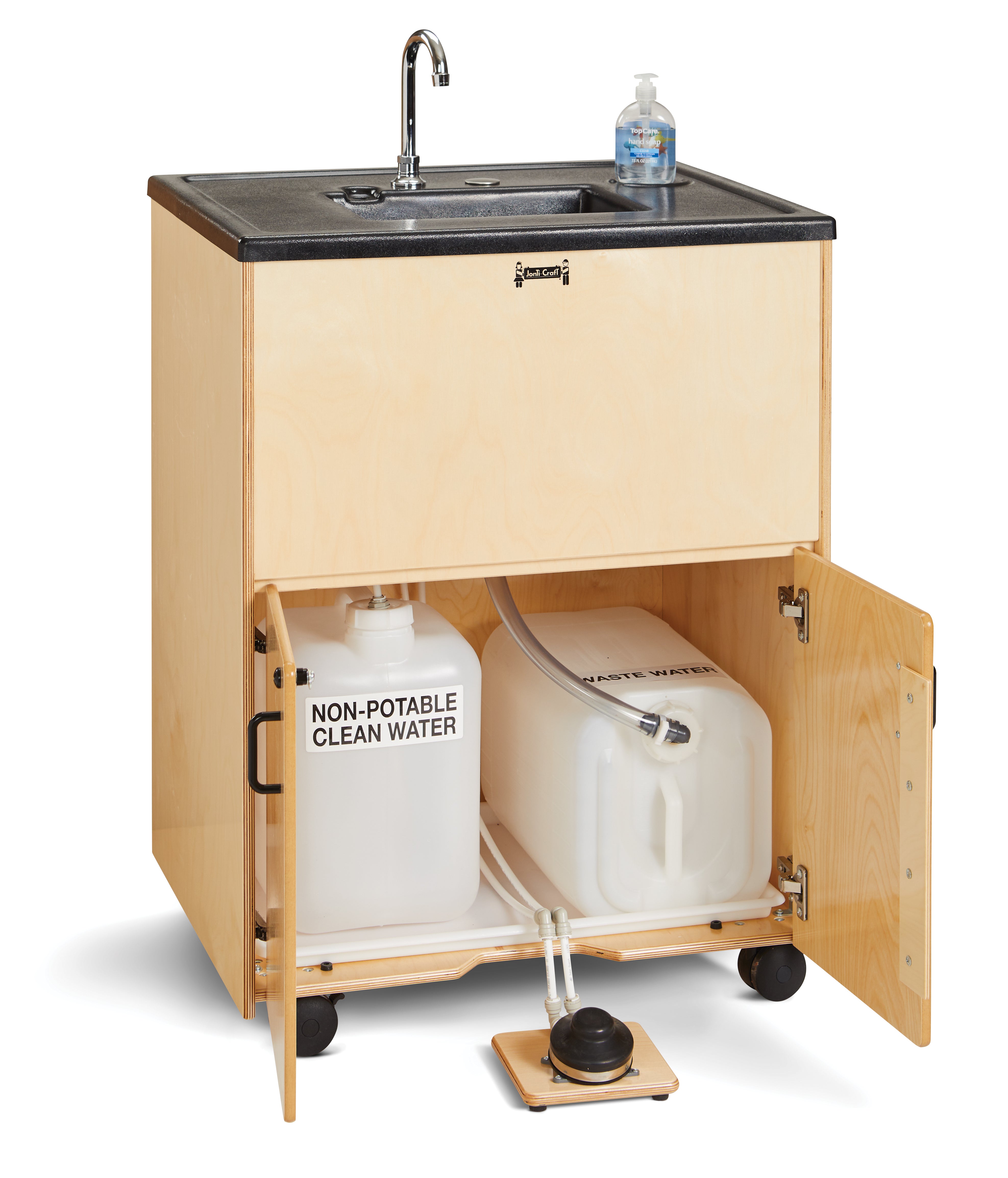 Jonti-Craft® Clean Hands Helper Portable Sink – Nonelectric - 38" Counter - Plastic Sink