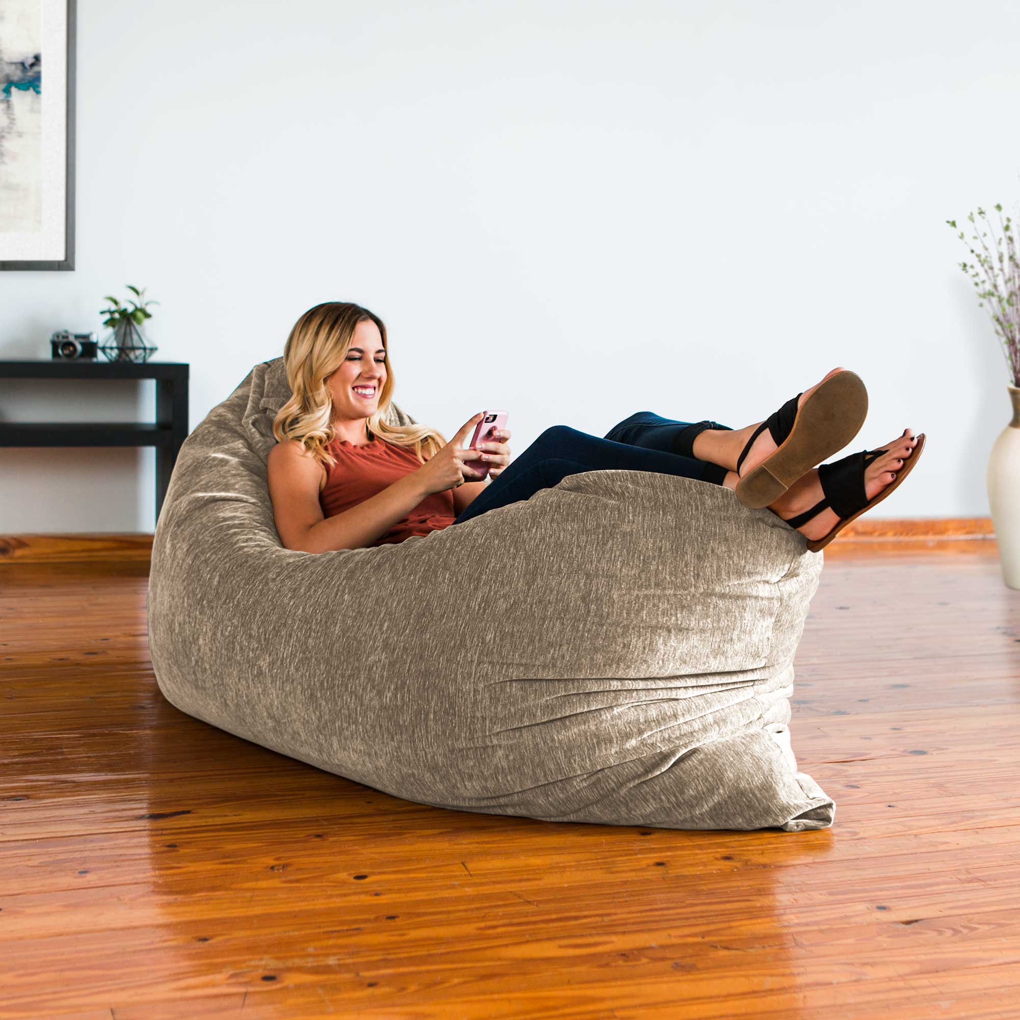 Jaxx 5.5 ft Pillow Saxx Foam Bean Bag Pillow, Premium Chenille Cover, Beige