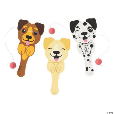 Cute Dog Shaped Paddleball Game - 12 Pieces
