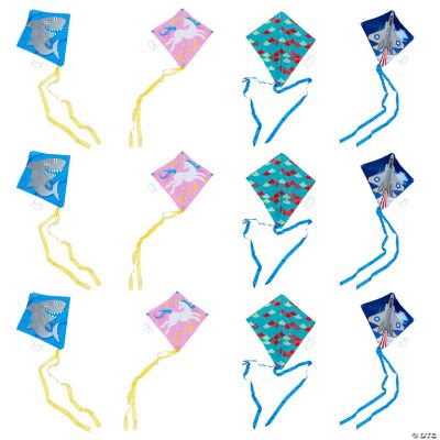 Assorted Designs Kites With Tails - 12 Pieces