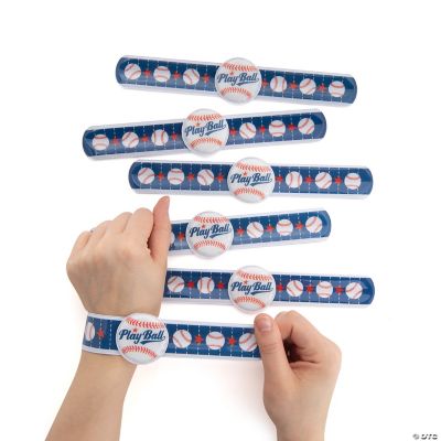 Baseball Slap Bracelets W/Baseball Charm - 12 Pieces