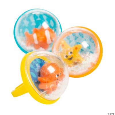 Sea Life Snow Globe Rings - 12 Pieces