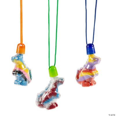 Dino Sand Art Bottle Necklaces - 12 Pieces