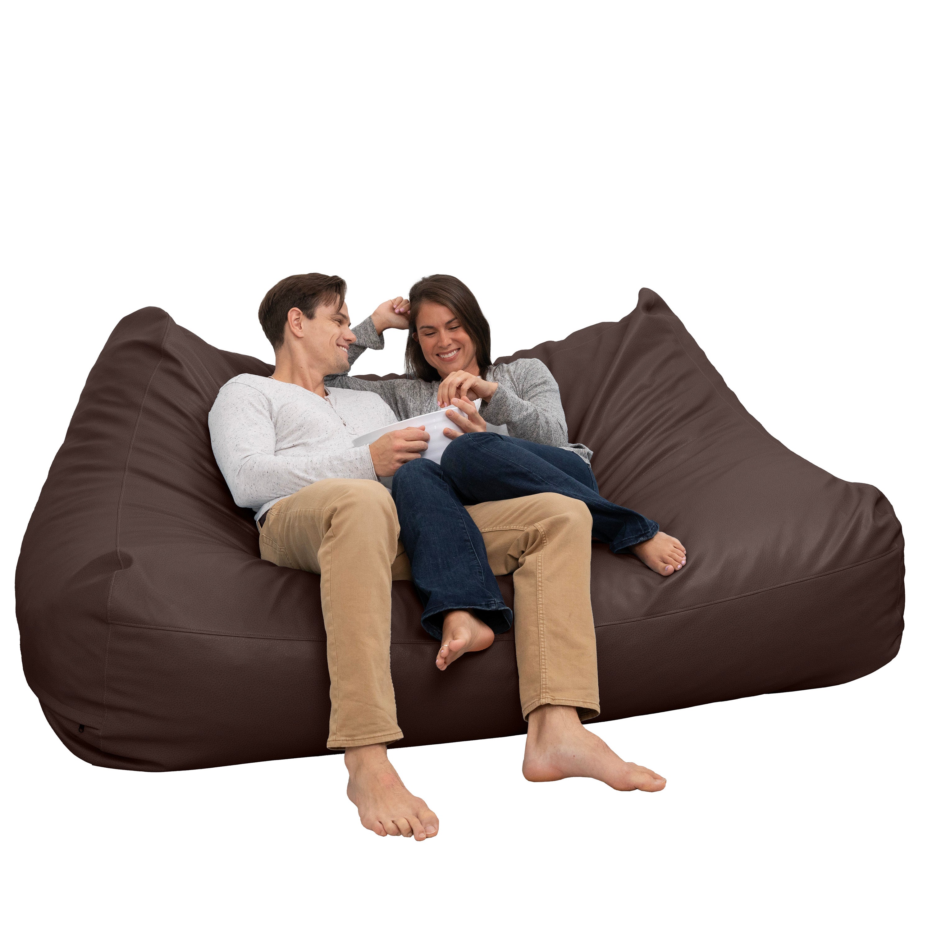 Atrium Collection Lozia Loveseat - Large Foam Bean Bag Sofa for Home Theaters, Offices, Schools, Reception & Waiting Rooms - Faux-Leather - Chocolate