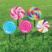 Candy World Swirl Lollipop Yard Signs - 5 Pieces