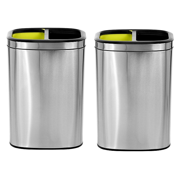 Alpine Industries 10.5 Gal. Stainless Steel Open Top Dual Compartment Trash Can 2 Pack