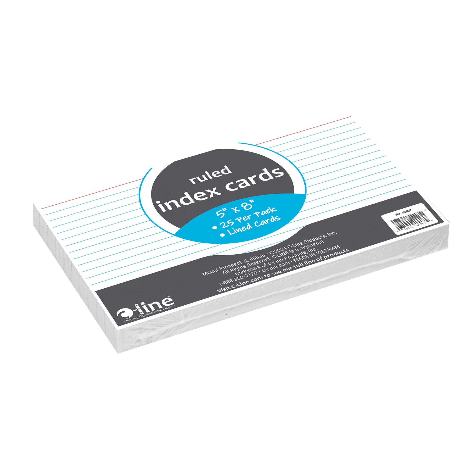 Index Cards, 5" x 8", White, Ruled, Pack of 25