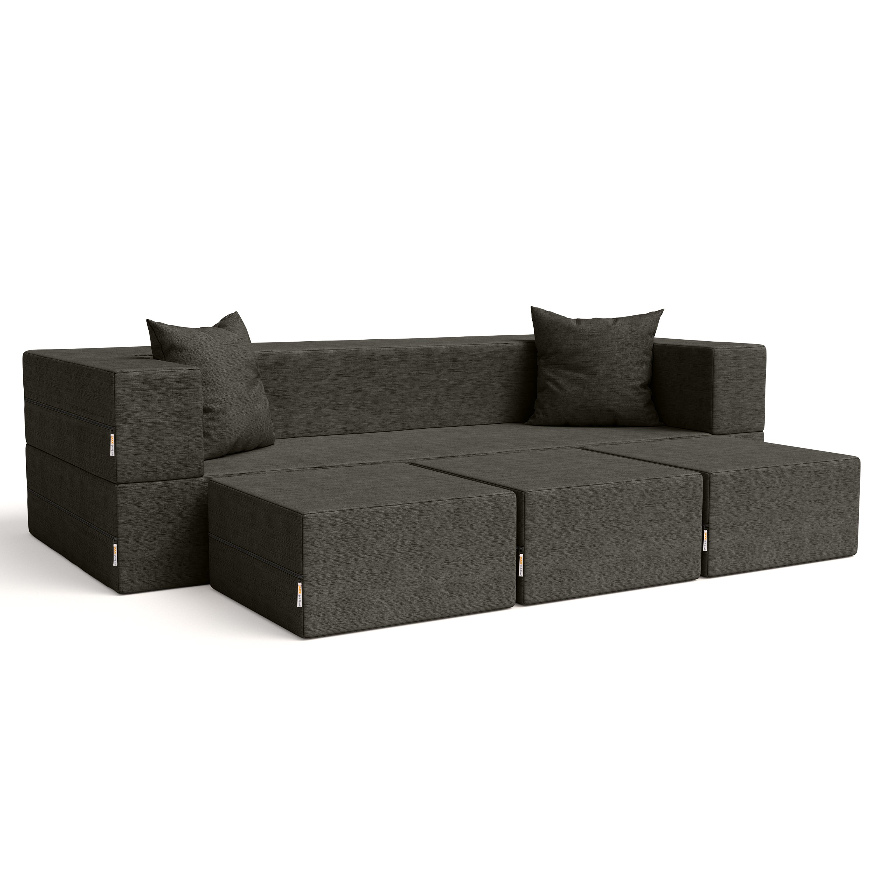 Jaxx Zipline Convertible Sleeper Sofa & Three Ottomans/California King-Size Bed, Textured Microvelvet - Charcoal