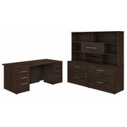 Bush Business Furniture Office 500 72W x 36D Executive Desk with Drawers, Lateral File Cabinets and Hutch in Black Walnut - 71.02" Width x 35.43" Depth x 70.09" Height
