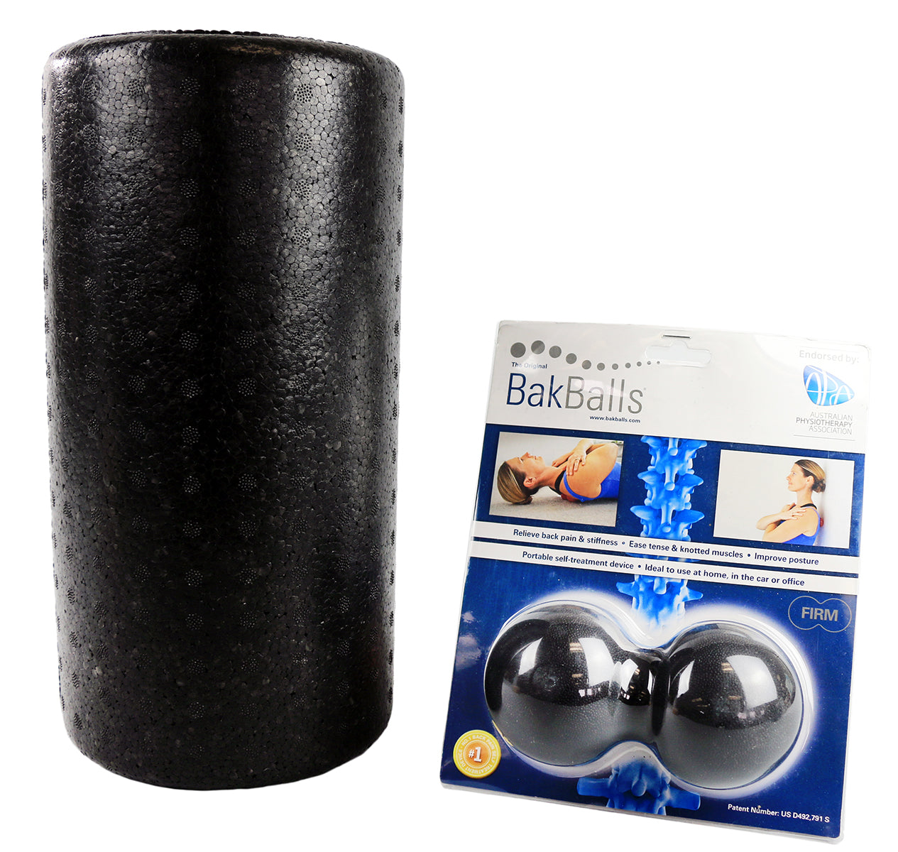 Mobility Kit - Firm - BakBalls (black, firm) and 12" black foam roller