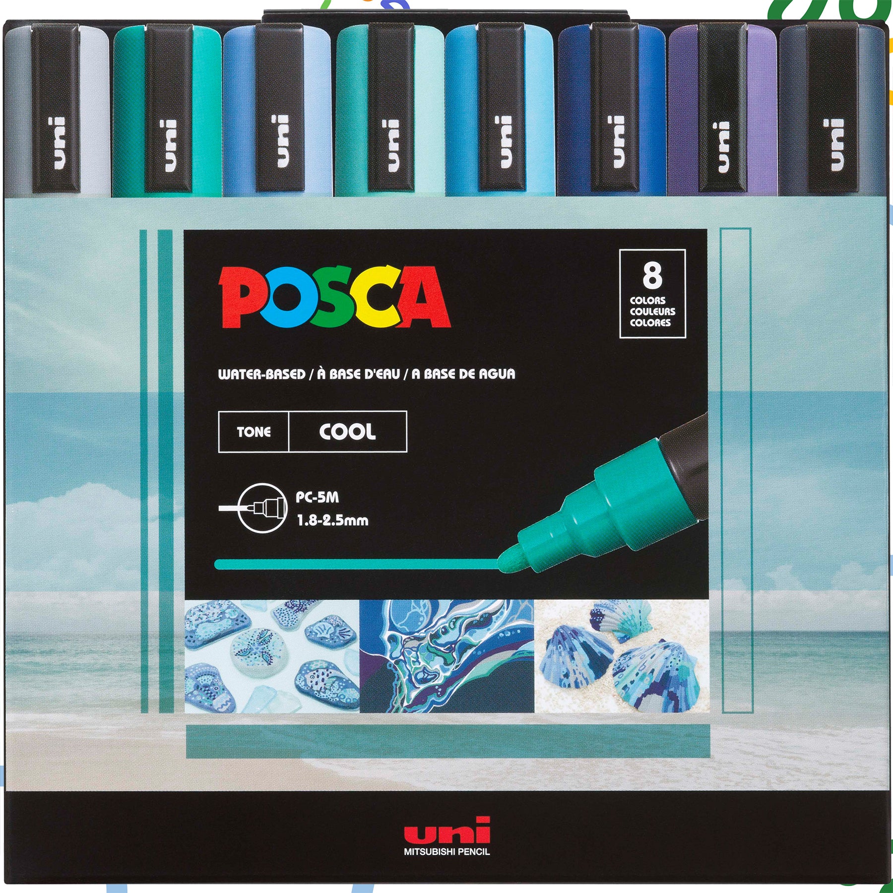 uni® POSCA PC-5M Water-Based Paint Markers, Reversible Medium Tip (1.8-2.5mm), Cool Tone, 8 Pack