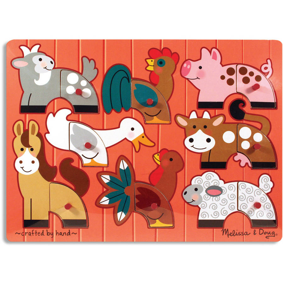 Melissa & Doug Farm Animals Mix  N Match Wooden Peg Puzzle (8 Pcs)