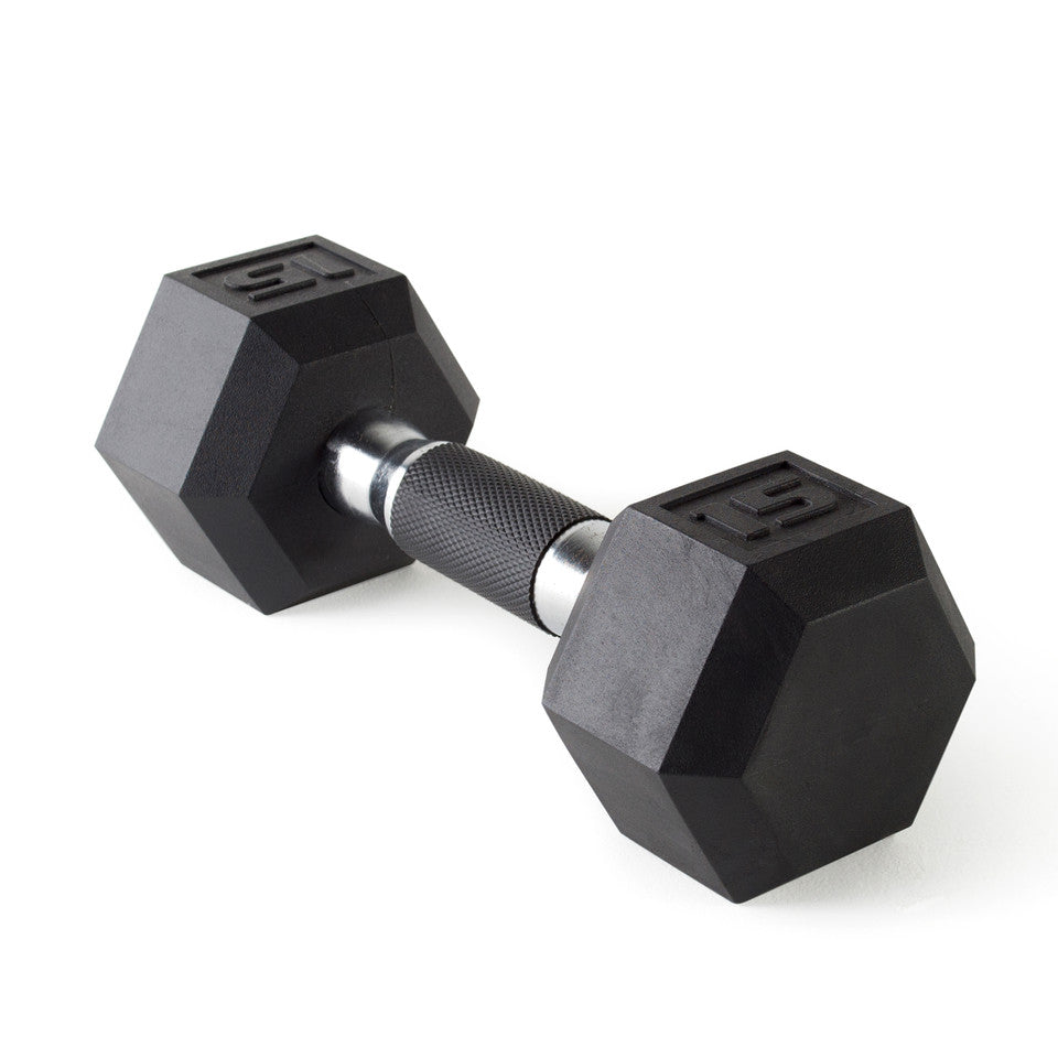CAP 15 lb Barbell Rubber Hex Dumbbell | Comfort Grip