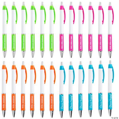 Bright Positive Sayings Pens - 24 Pieces