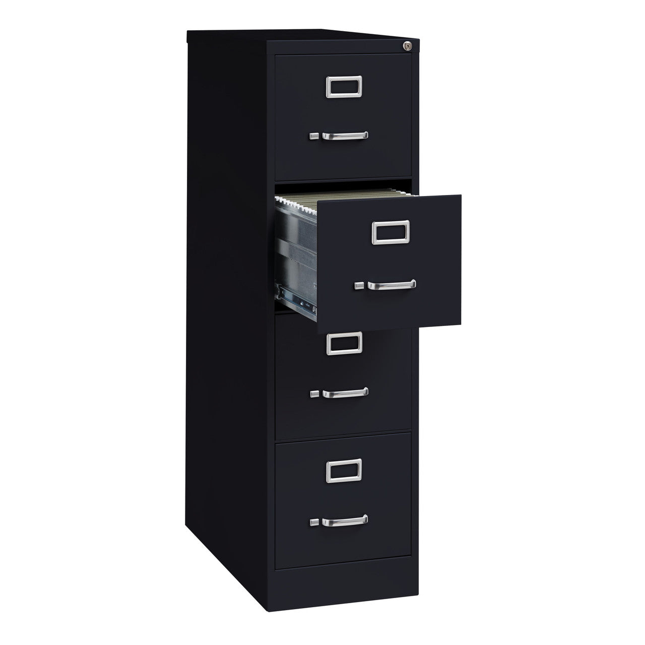 OfficeSource Steel Vertical File Collection 4 Drawer Vertical File Cabinet, 26.5" Deep, Letter - Black