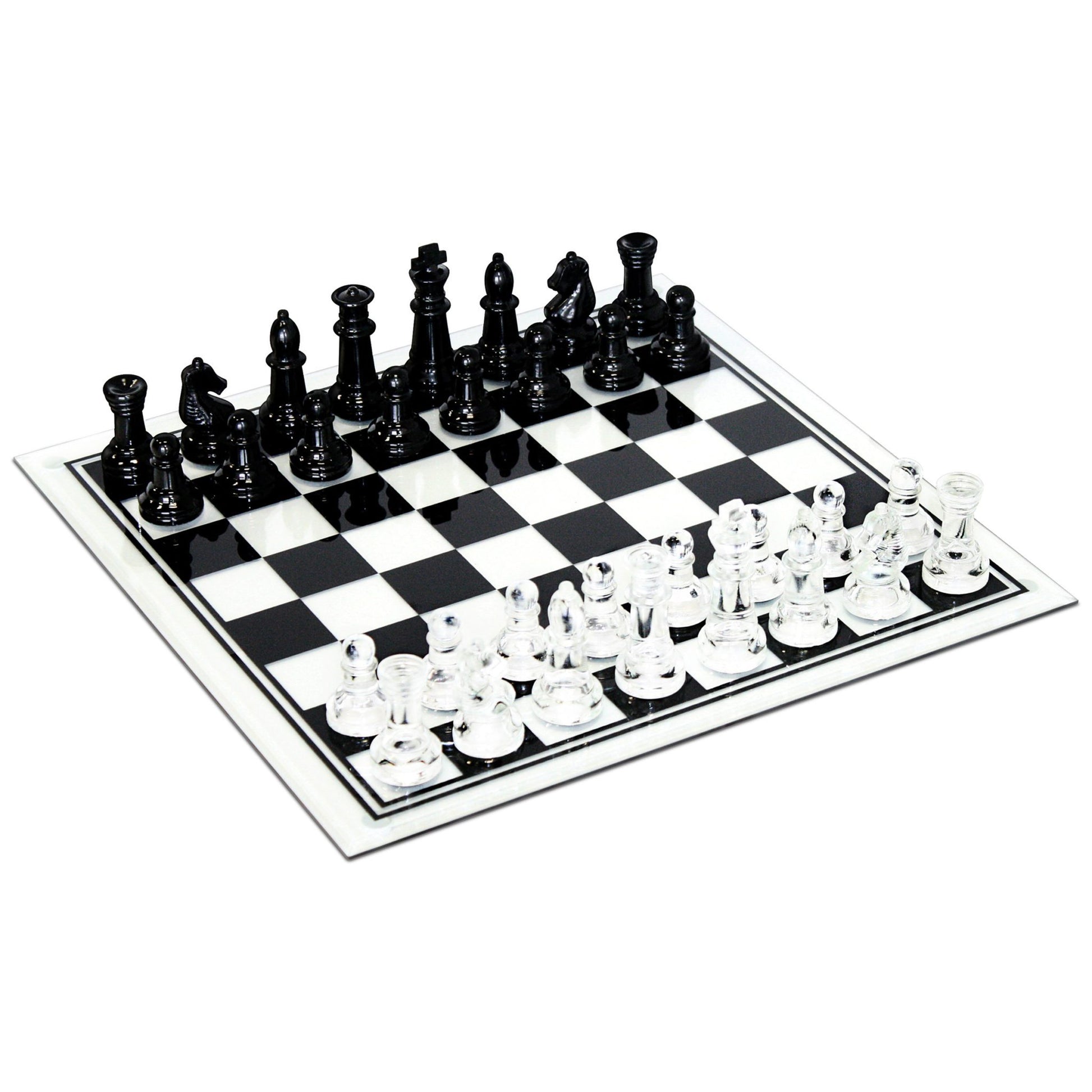 Black and Clear Glass Chess Set, 13.75 in. Board, 3 in. King