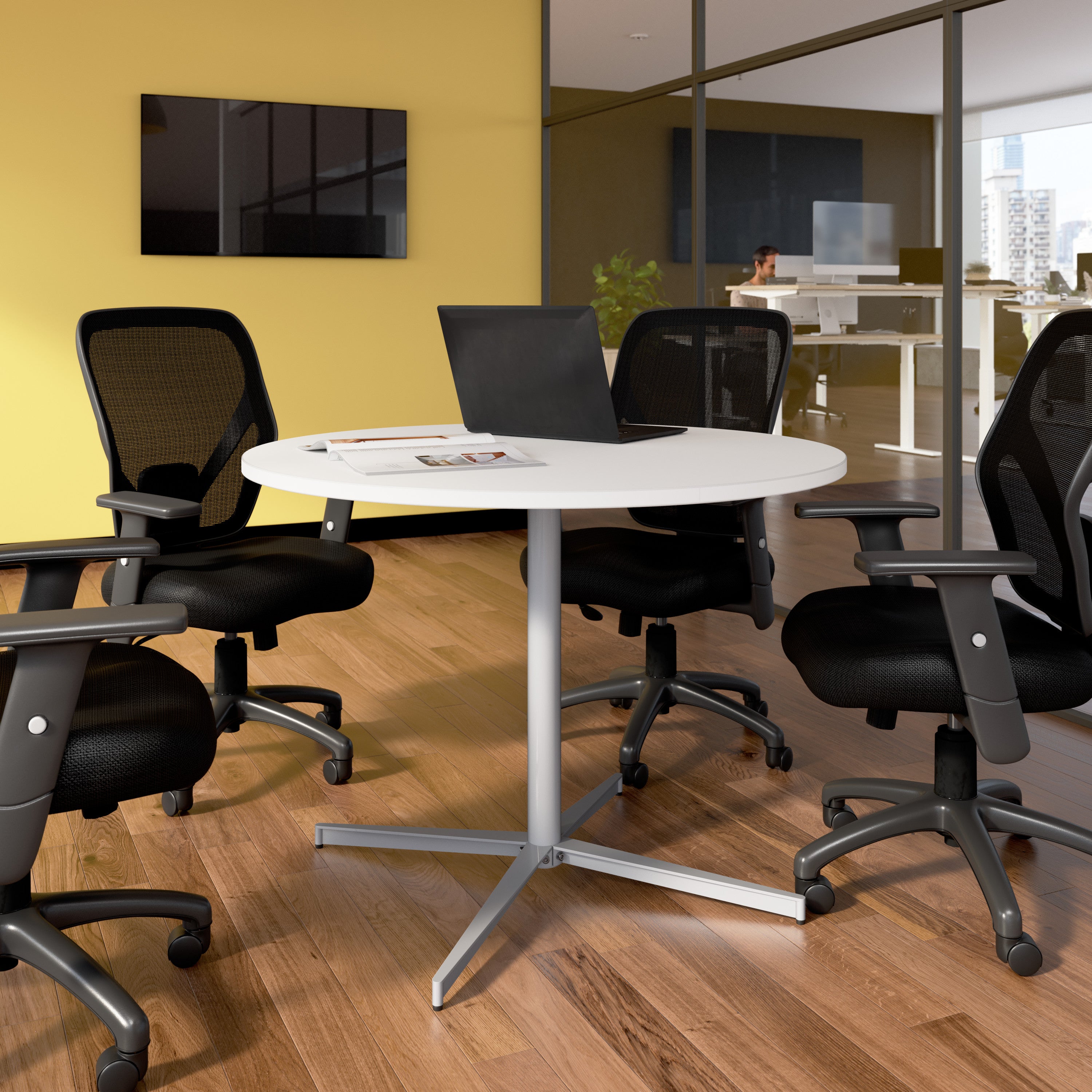 Bush Business Furniture 42-inch Round Conference Table with Metal Base in White - 41.38" Width x 41.38" Depth x 30.33" Height