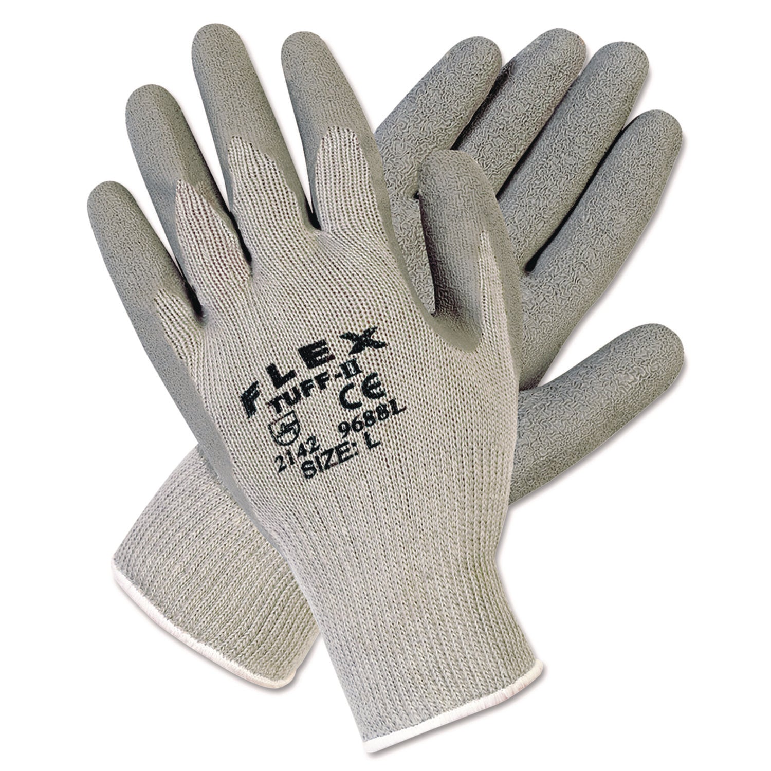 Flextuff Latex Dipped Gloves, Gray, Large, 12 Pairs