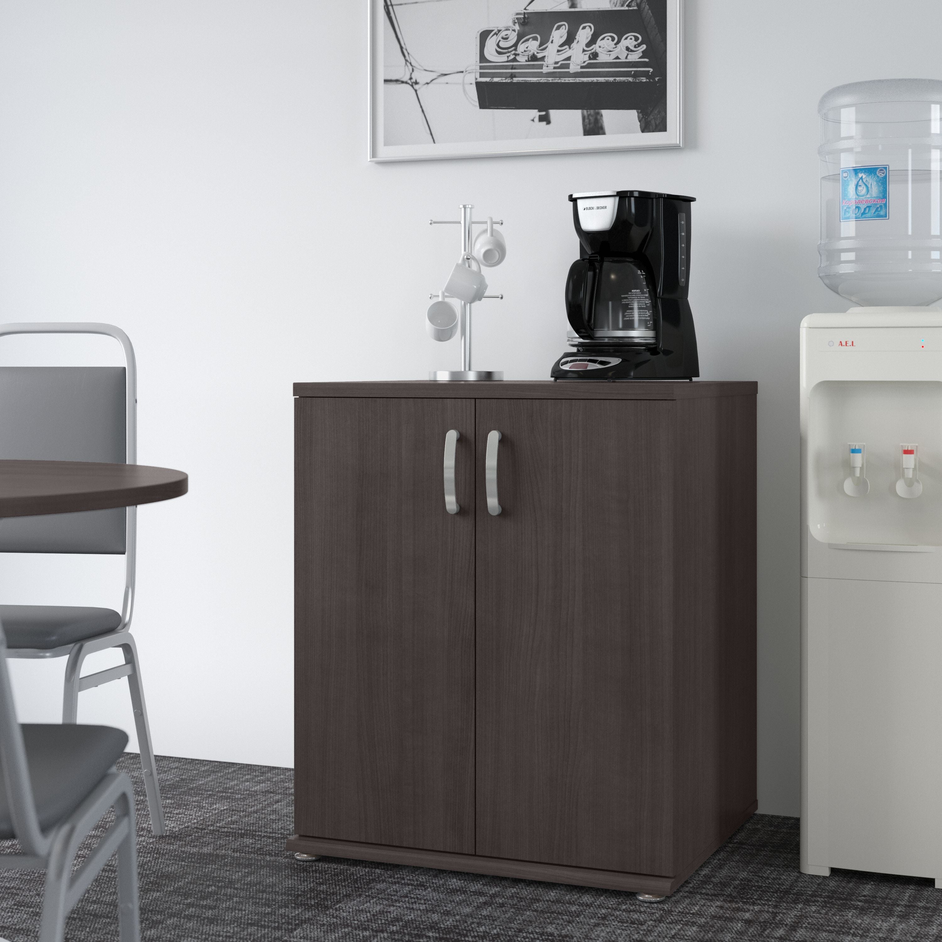 Bush Business Furniture Universal Floor Storage Cabinet with Doors and Shelves in Storm Gray - 28.35" Width x 24.69" Depth x 33.98" Height