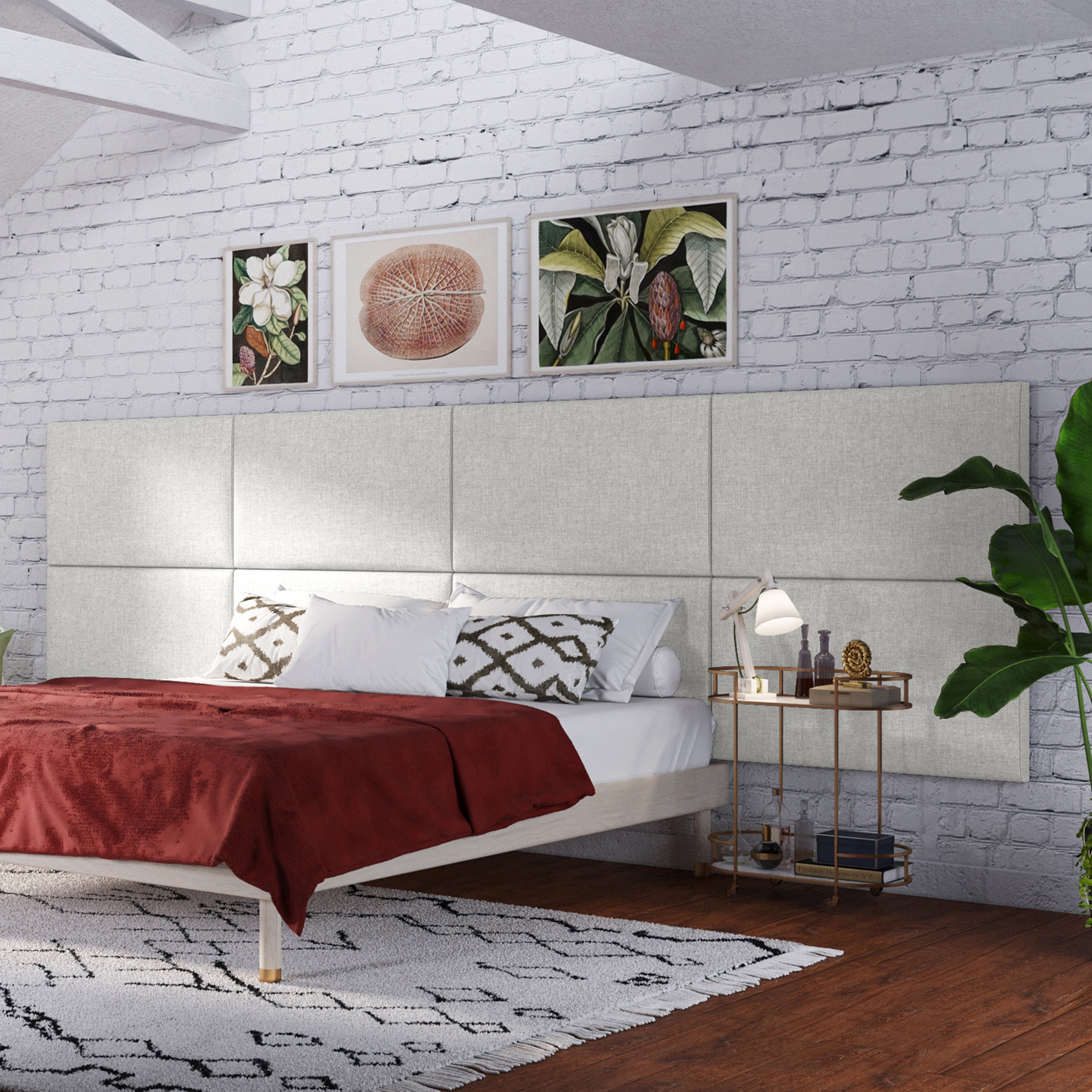 Jaxx Panelist Modern Padded Headboard- Set of 2 Wall Mounted Panels (Each 22.5" x 38")- King Double Tall, Microvelvet Limestone Grey