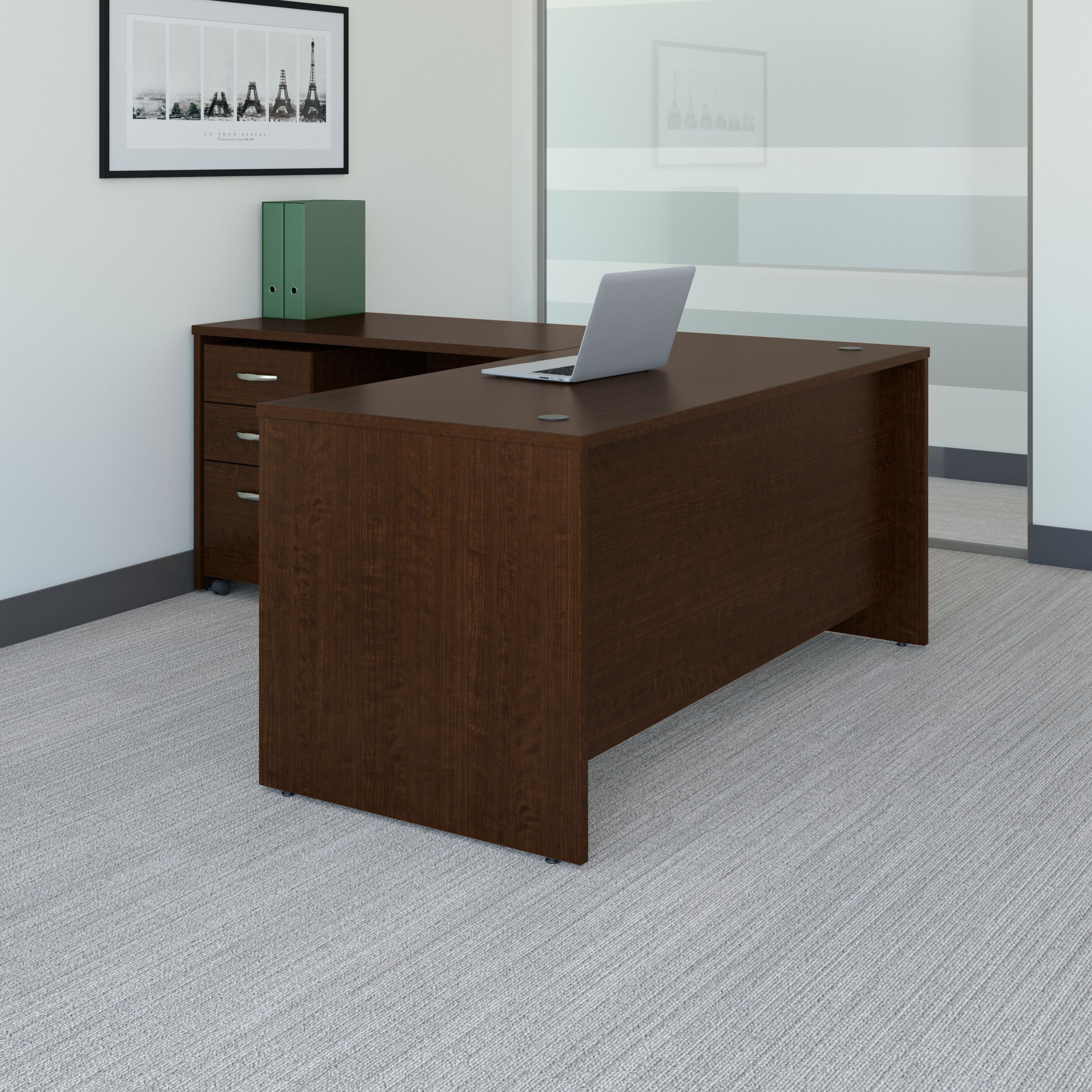 Bush Business Furniture Series C 66W L Shaped Desk with 48W Return and Mobile File Cabinet in Mocha Cherry - 66" Width x 77.05" Depth x 29.84" Height