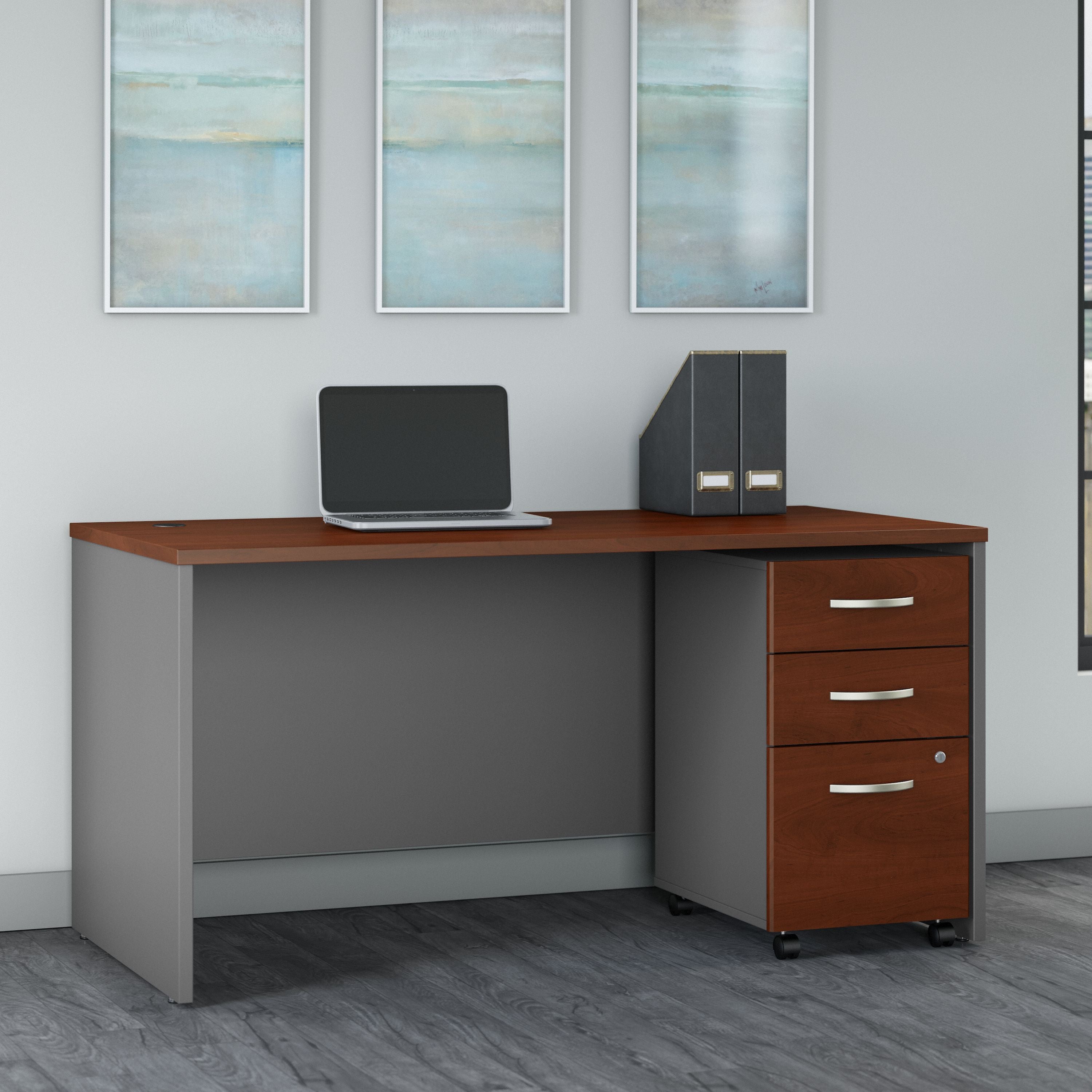 Bush Business Furniture Series C 60W x 30D Office Desk with 3 Drawer Mobile File Cabinet in Hansen Cherry - 59.45" Width x 29.37" Depth x 29.84" Height