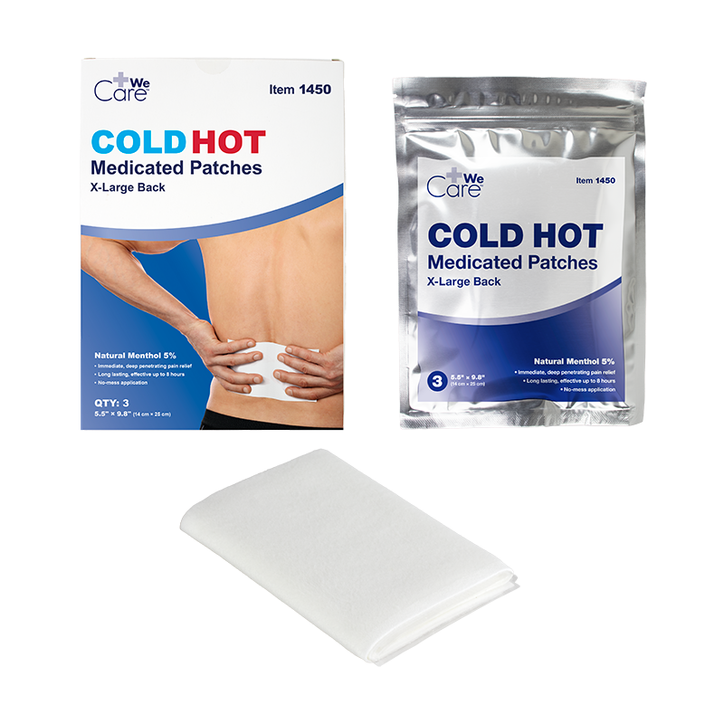 Cold Hot Medicated Patches - XL Back, 5.5" x 9.8" (14cm x 25 cm), 36/1/3/cs - 3 pcs per Box/36 Boxes per Case