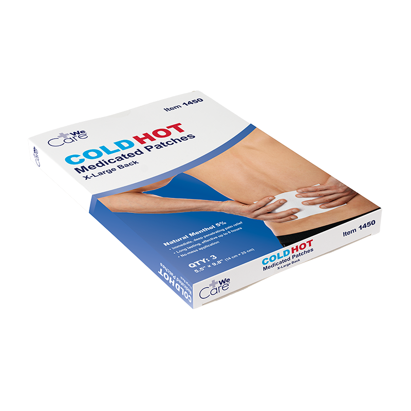Cold Hot Medicated Patches - XL Back, 5.5" x 9.8" (14cm x 25 cm), 36/1/3/cs - 3 pcs per Box/36 Boxes per Case