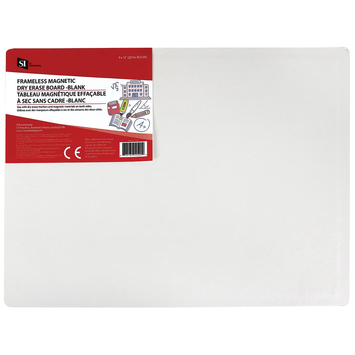 Frameless Magnetic Dry Erase Board - Blank 9 x 12"