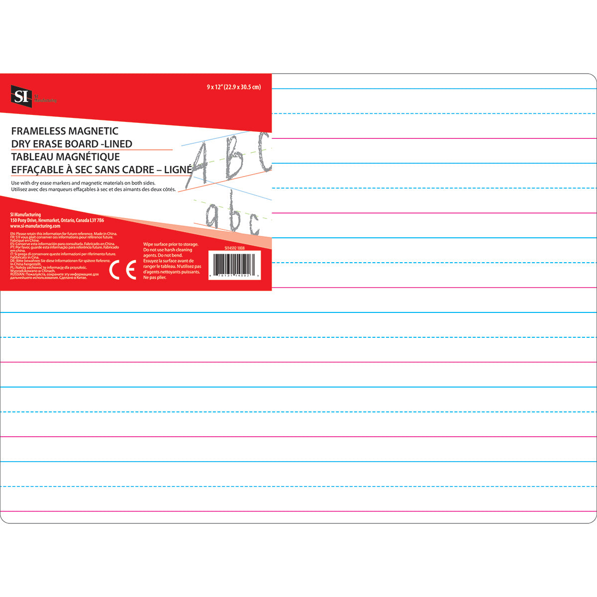 Frameless Magnetic Dry Erase Board - Lined 9 x 12"