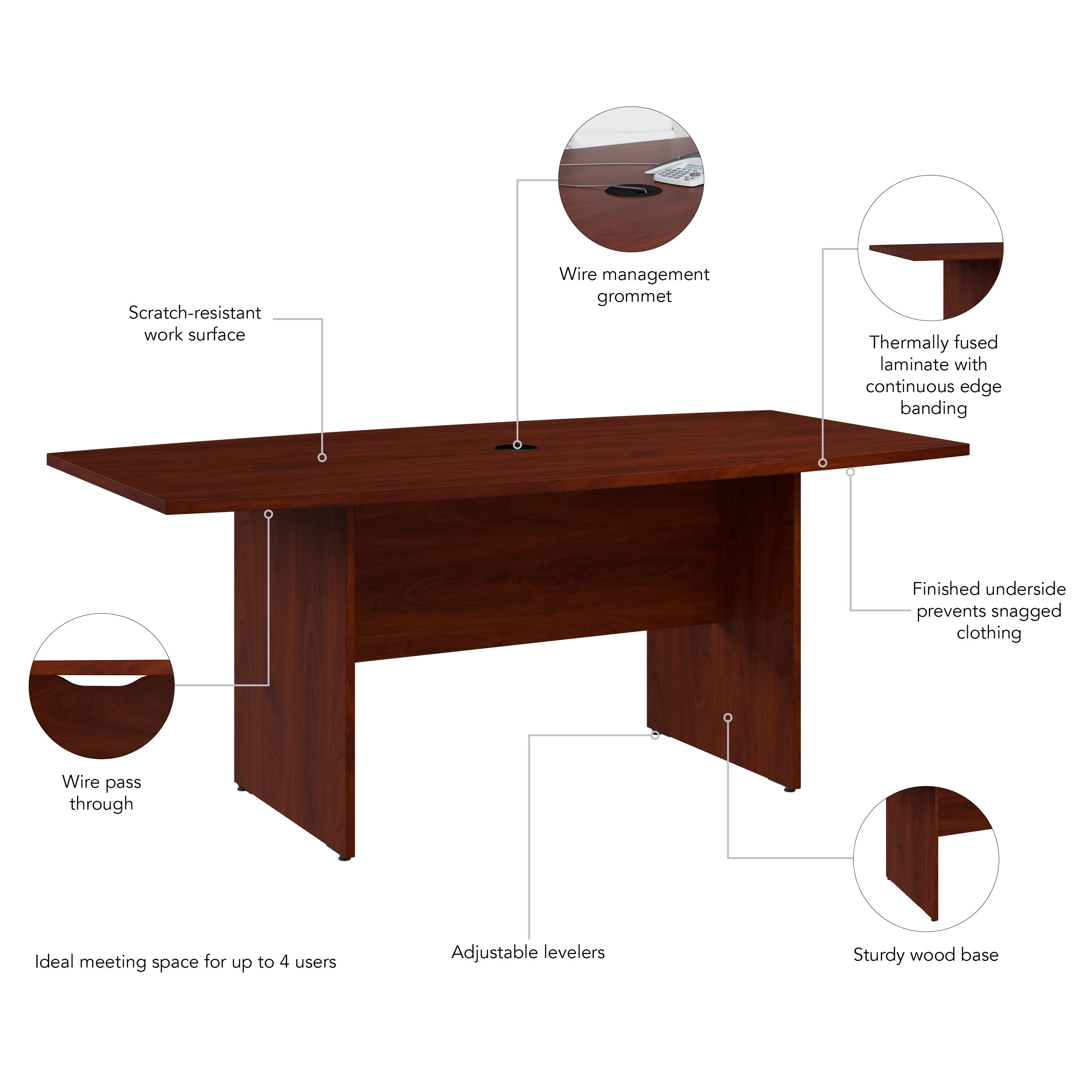 Bush Business Furniture 72-inch Office Conference Table with Wood Base in Hansen Cherry - 71.54" Width x 35.98" Depth x 28.65" Height