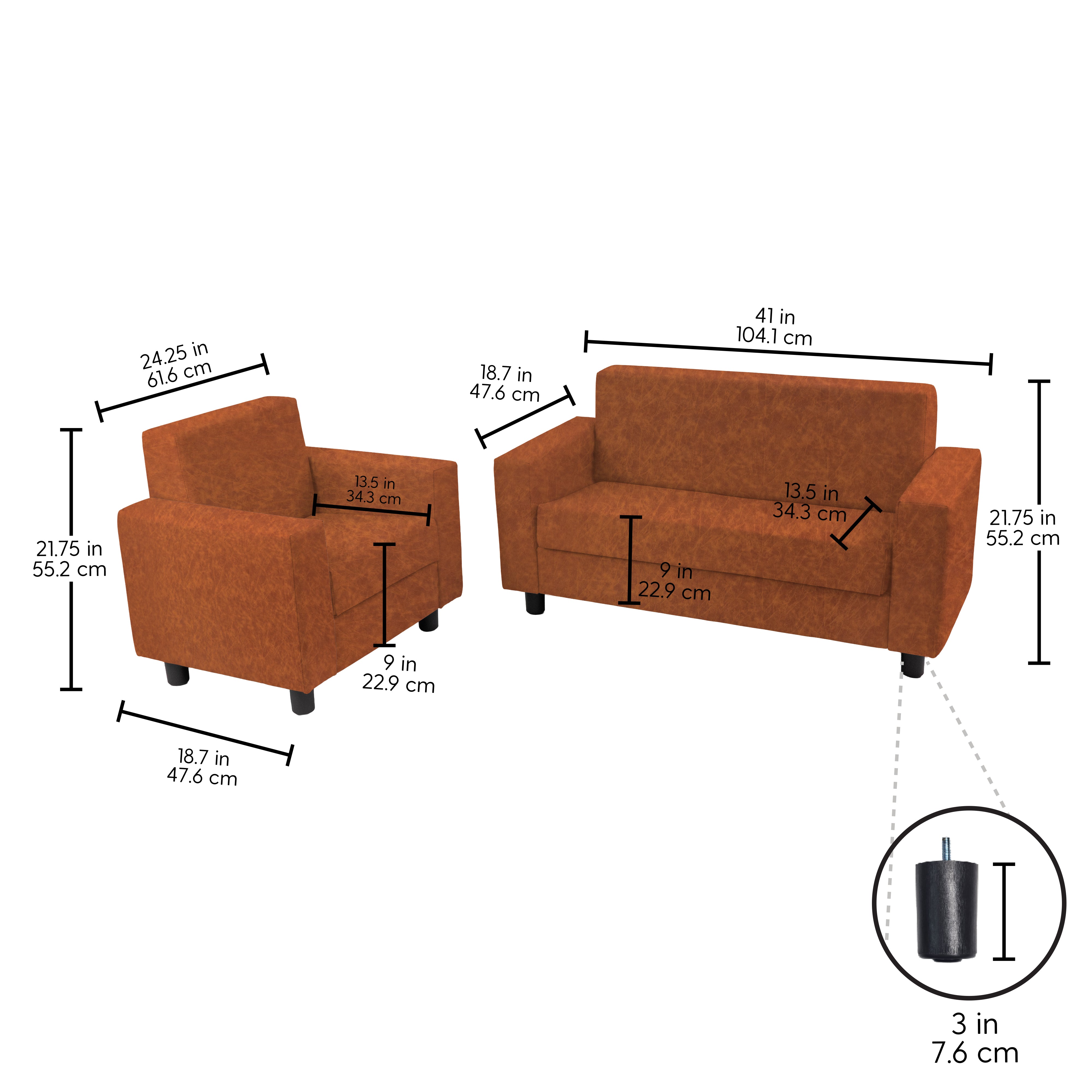 KD Back Chair Sofa Set 12in H / Hazelnut