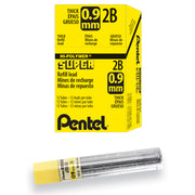 Super Hi-Polymer Lead Refill (0.9mm) Thick, 2B, 15 Pieces/Tube, 12 Tubes/Box
