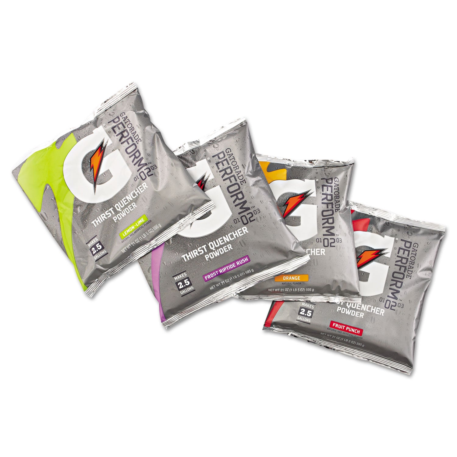 Powder - 1.31 lb - 2.50 gal Maximum Yield - Fruit Punch, Lemon Lime, Orange, Riptide Rush - 32 / Carton