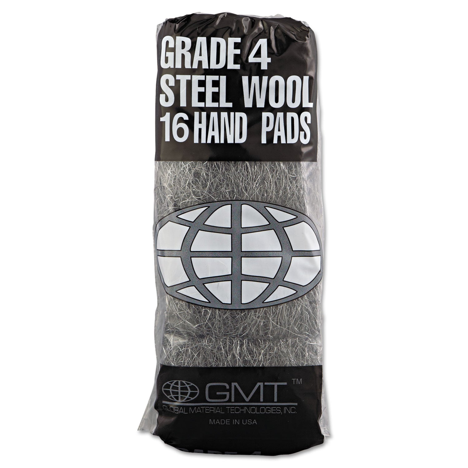Industrial-Quality Steel Wool Hand Pads, #4 Extra Coarse, Steel Gray, 16 Pads/sleeve, 12 Sleeves/carton