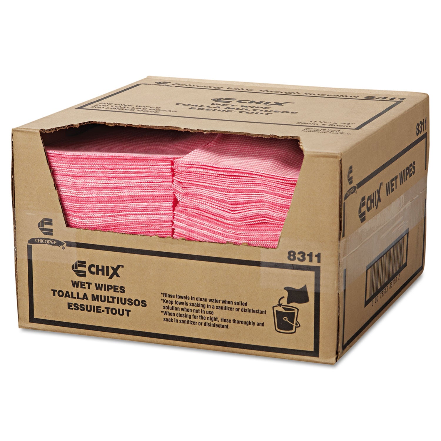 Wet Wipes, 11.5 x 24, White/Pink, 200/Carton