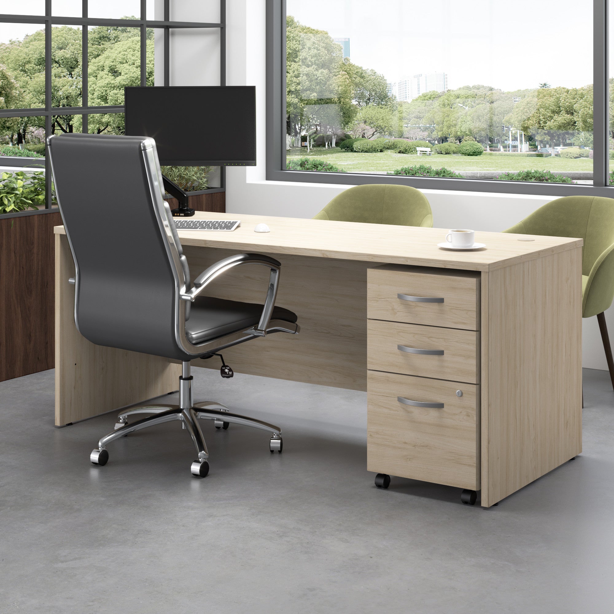 Bush Business Furniture Studio C 72W x 30D Office Desk with Mobile File Cabinet in Natural Elm - 71.02" Width x 29.37" Depth x 29.84" Height