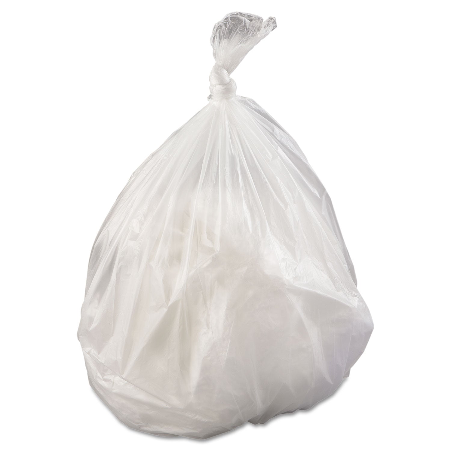 High-Density Commercial Can Liners, 45 gal, 17 mic, 40" x 48", Clear, Interleaved Roll, 25 Bags/Roll, 10 Rolls/Carton