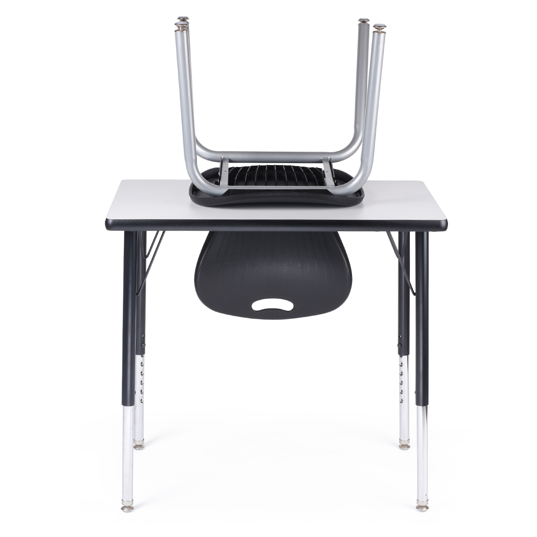 Chair and table Set for Commercial Spaces -  Black Spray Edge Table with adjstable legs 18x30'', ZUUL Seating Classroom Chair 16'' Black
