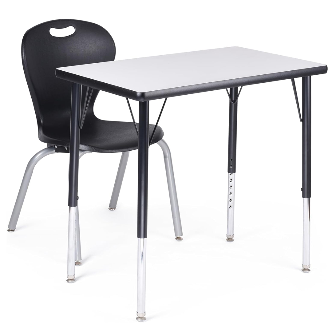 Chair and table Set for Commercial Spaces -  Black Spray Edge Table with adjstable legs 18x30'', ZUUL Seating Classroom Chair 16'' Black