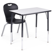 Chair and table Set for Commercial Spaces -  Black Spray Edge Table with adjstable legs 18x30'', ZUUL Seating Classroom Chair 18'' Black