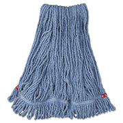 Web Foot Wet Mop Head with 1" Headband, Shrinkless, Cotton/Synthetic, Blue, Medium, 6/Carton