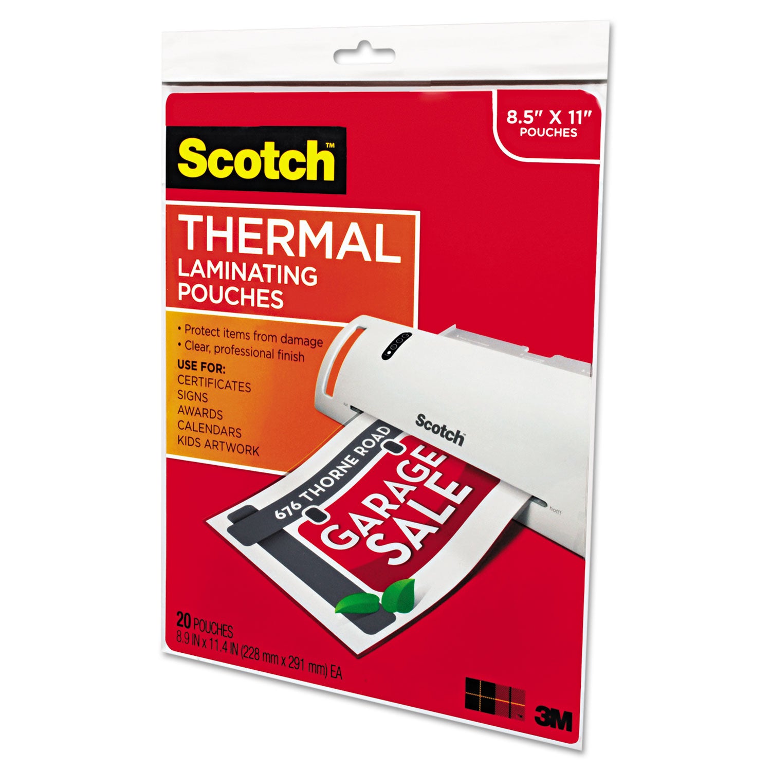 Scotch Thermal Laminating Pouches, Letter Size, 9" x 11.5", 3 mil, Glossy, Photo-Safe, Double Sided, Clear, 20 Pack
