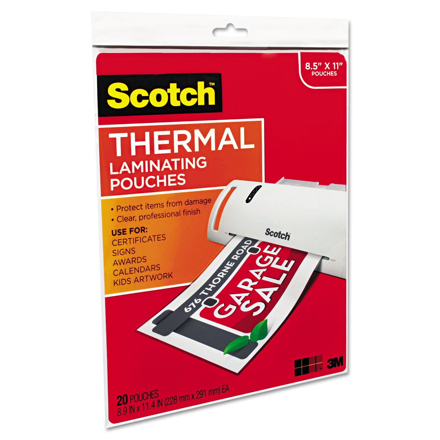 Scotch Thermal Laminating Pouches, Letter Size, 9" x 11.5", 3 mil, Glossy, Photo-Safe, Double Sided, Clear, 20 Pack
