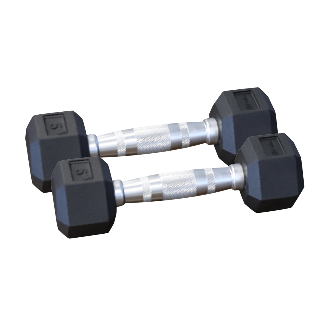 Rubber Coated Hexagon Dumbbells - Set of 2 - 5lb