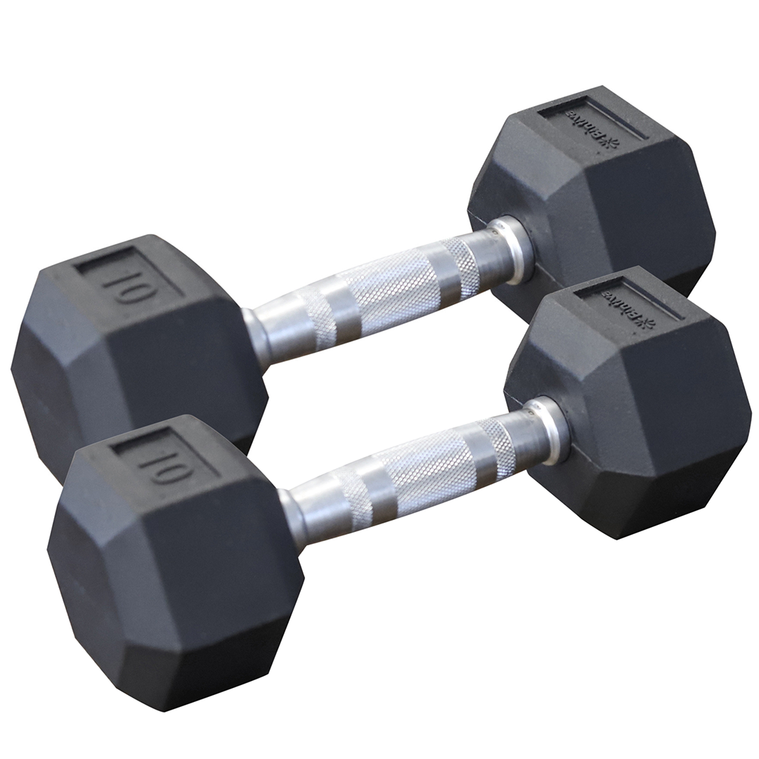 Rubber Coated Hexagon Dumbbells - Set of 2 - 10lb