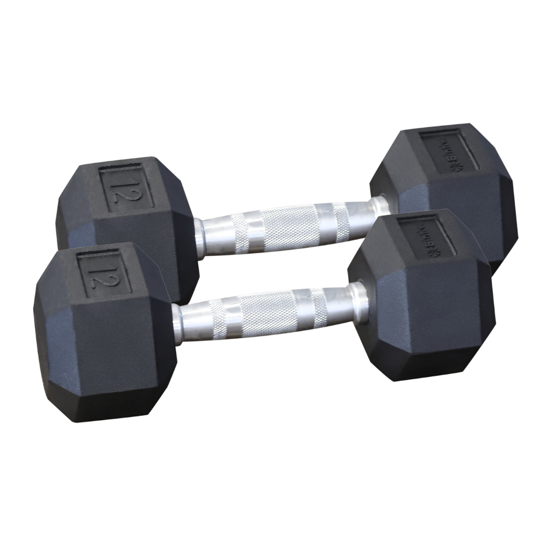 Rubber Coated Hexagon Dumbbells - Set of 2 -12lb
